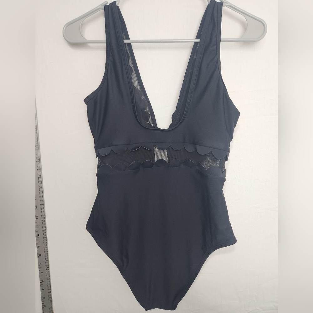 CupShe Mesh Trim Halter One Piece Swimsuit Size M Bikini Swimwear